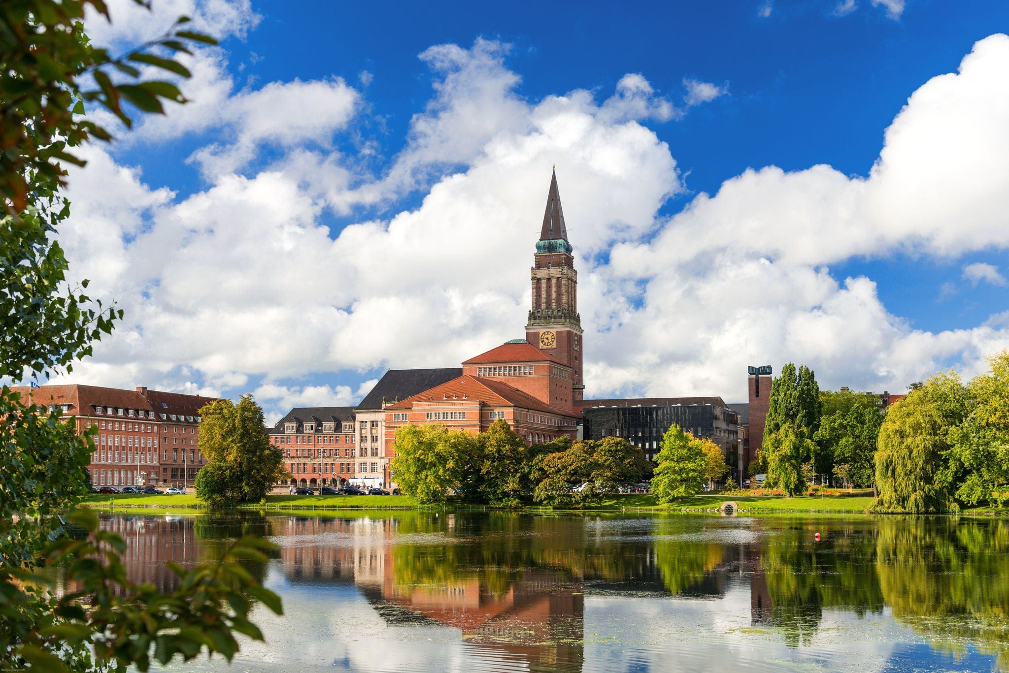 Kiel city centre with town hall, opera house and the Small Kiel
