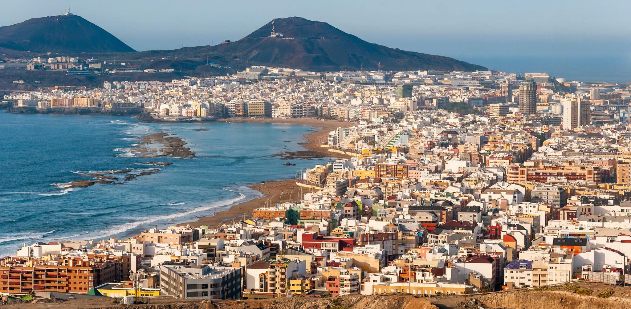 Panoramic view of Las Palmas de Gran Canaria and Las Canteras beach, Canary Islands, Spain.