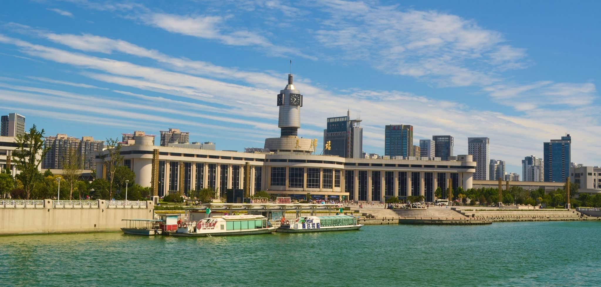 view of the main train station in chinese tianjin.
