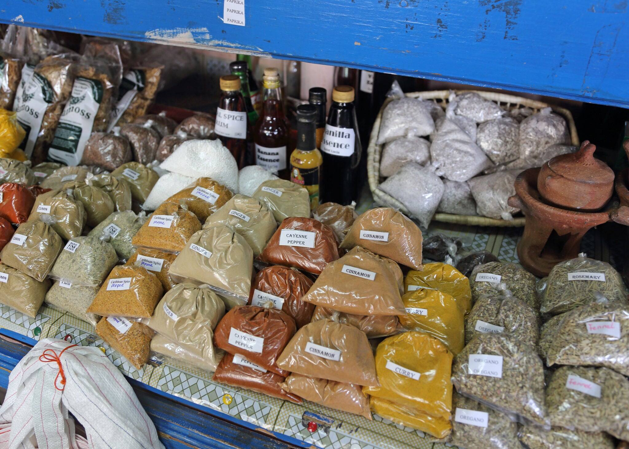CARIBBEAN PRODUCE ON STALL,CASTRIES MARKET,