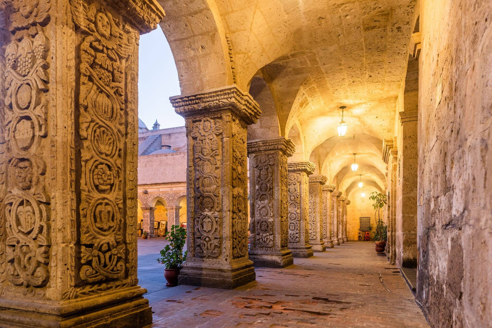 Architecture of the Cloisters of the Company of Jesus in Arequipa Peru.