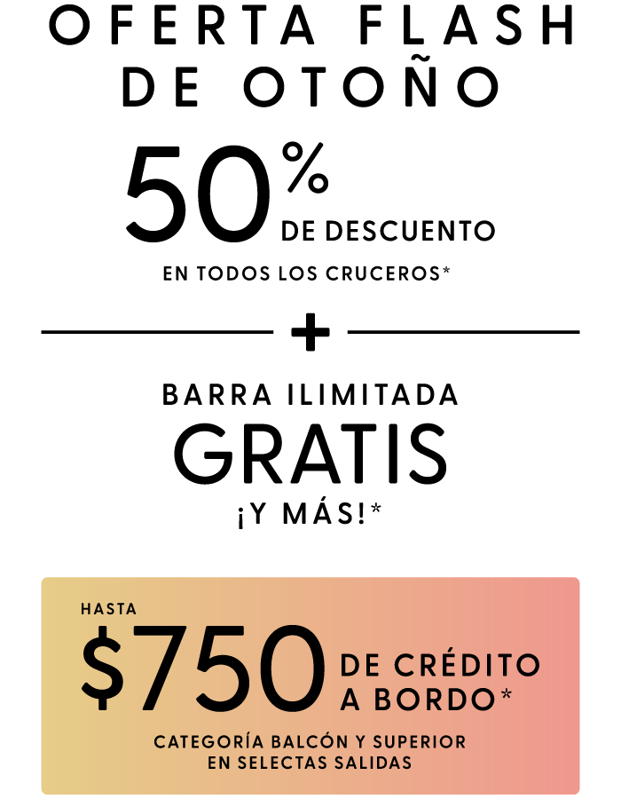50% de descuento en todos los cruceros