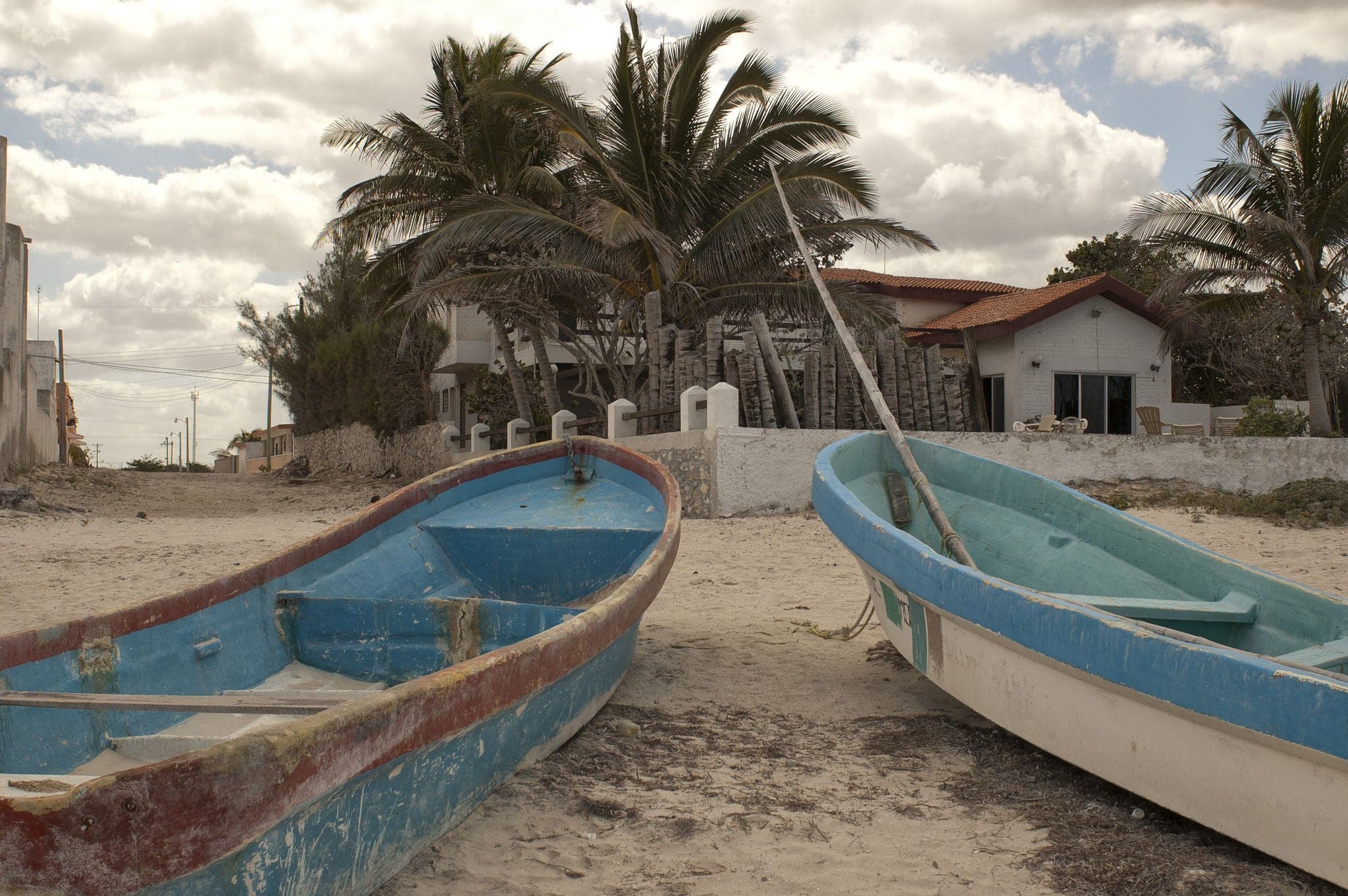 Boats on Progreso beach, Caribbean Sea, Yucatan Mexico
