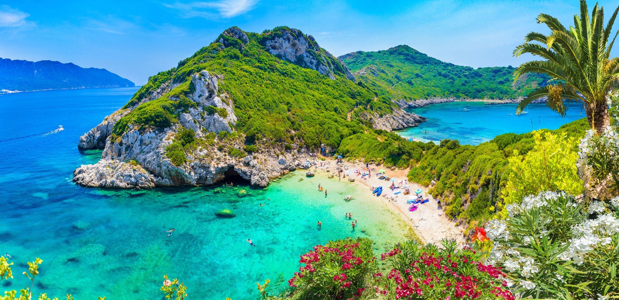 Aerial view of  Porto Timoni, Afionas region, Corfu