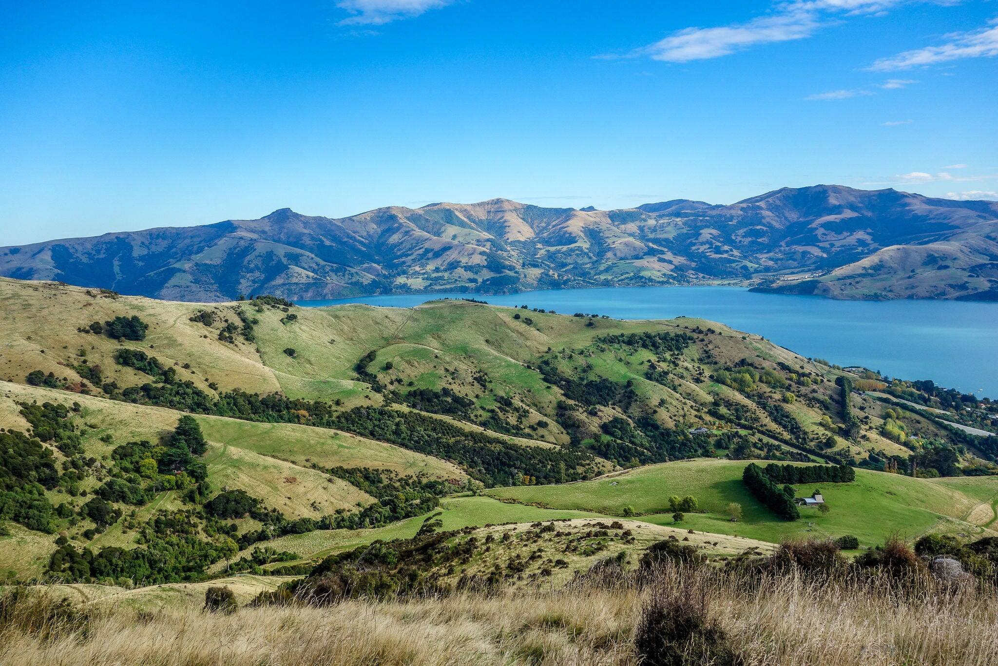 Akaroa village on Banks Peninsula in southern island of New Zealand