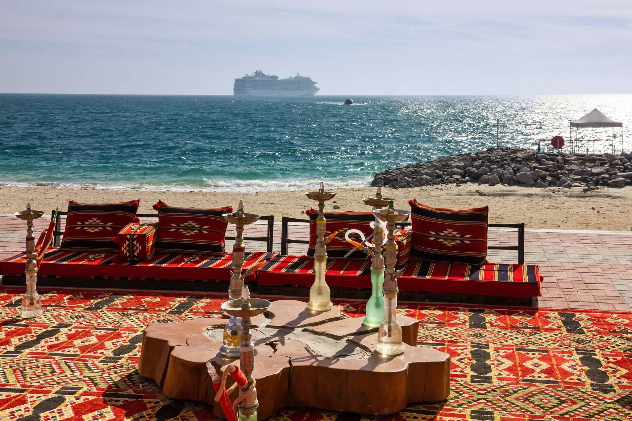 Hookah cafe on the beach, Abu Dhabi Emirate, Sir Bani Yas island, UAE
