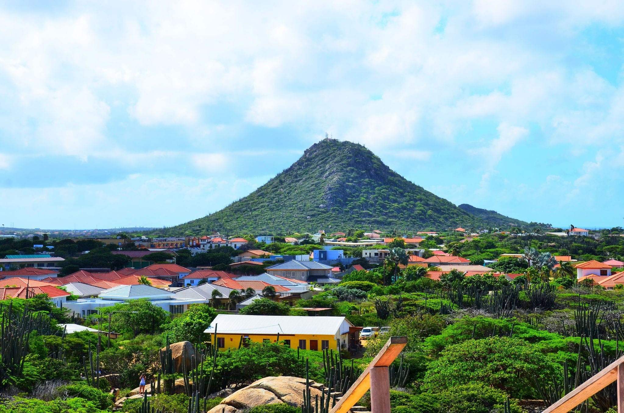 Hooiberg, Aruba's second highest mountain, seen from the Casibari Rock Formations. Hooiberg is a 165 m high volcanic formation on the island of Aruba.