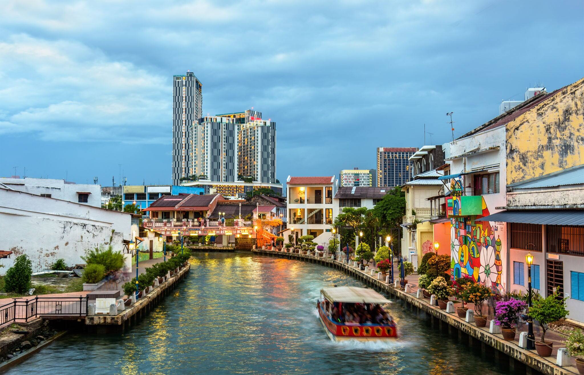 The old town of Malacca and the Malacca river. UNESCO World Heritage Site in Malaysia