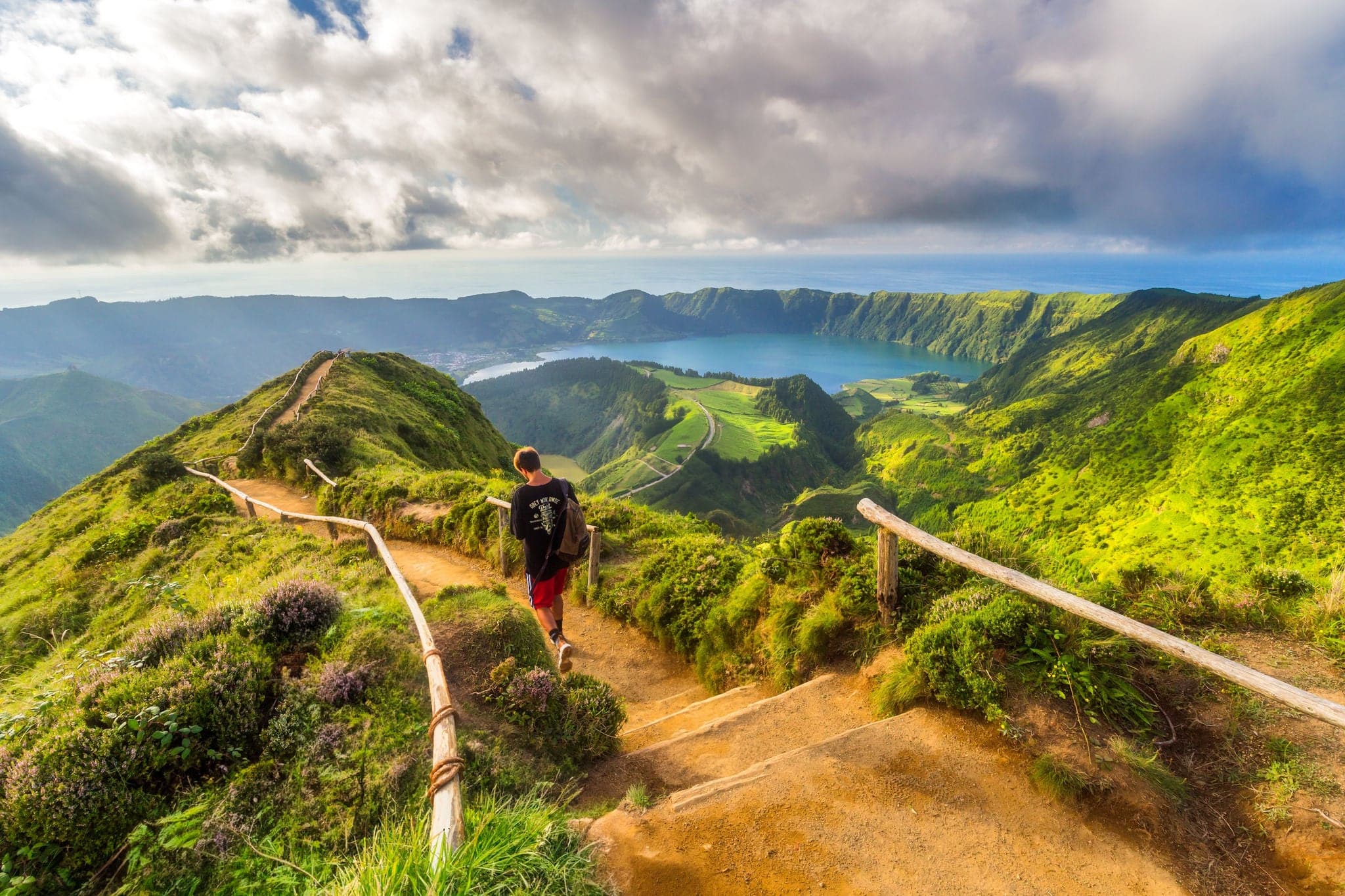 View of Sete Cidades near Miradouro da Grota do Inferno viewpoint, Sao Miguel Island, Azores, Portugal.