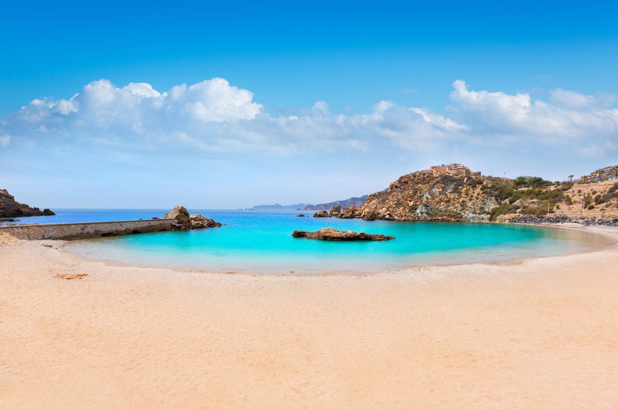 Cartagena Cala Cortina beach in Mediterranean Murcia at Spain
