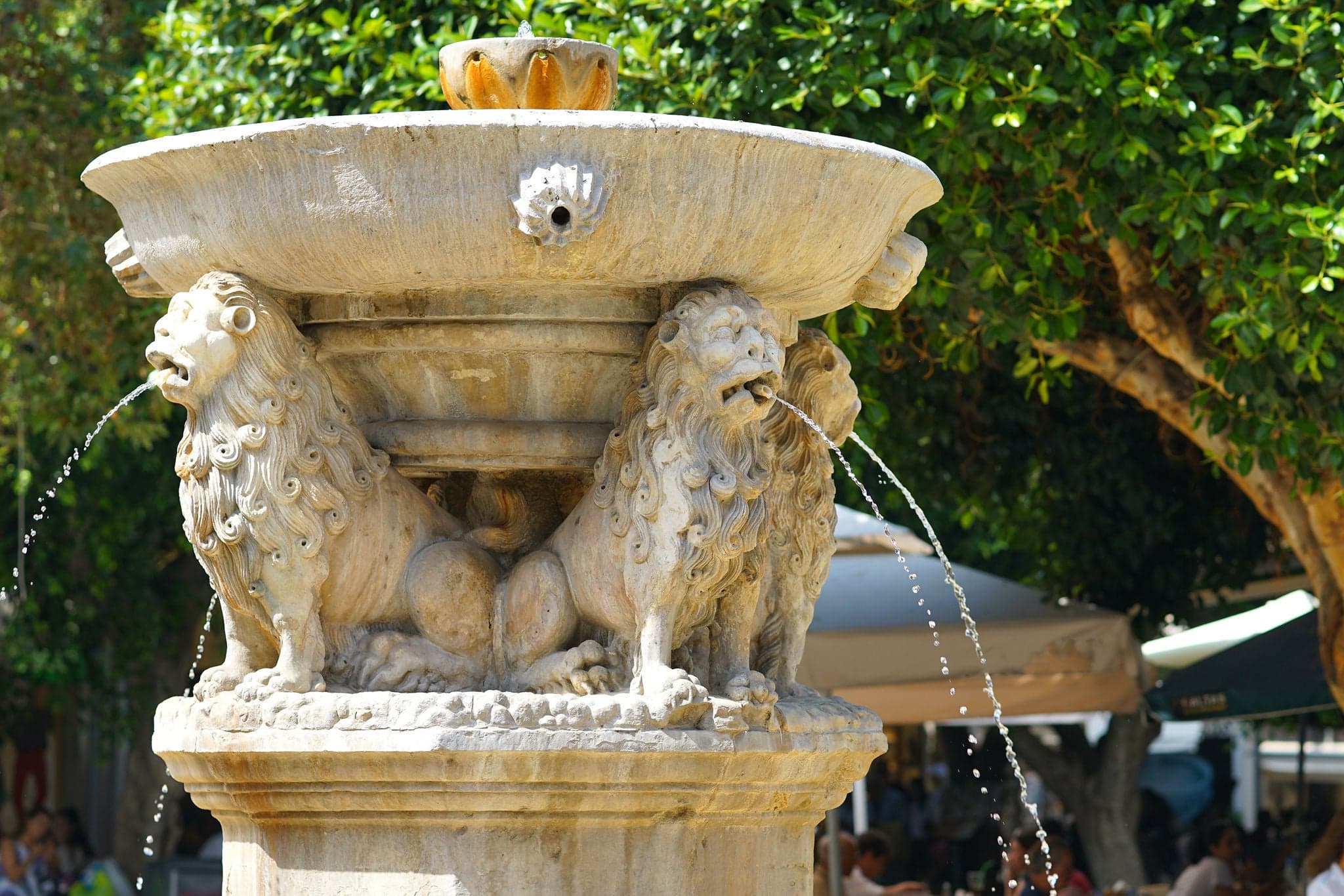 Beautiful details of the Morosini Fountain in Heraklion, Crete