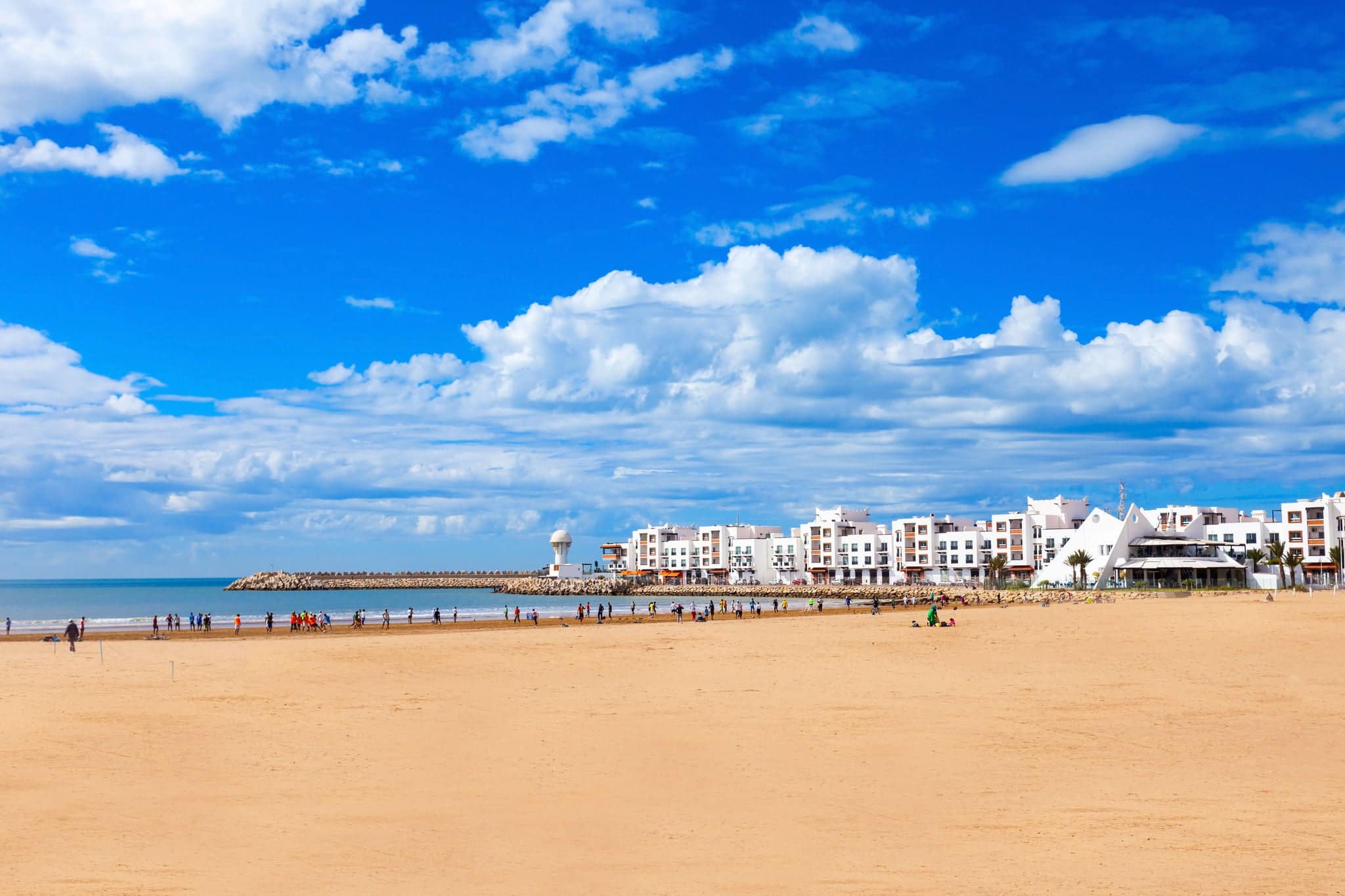 Agadir main beach in Agadir city, Morocco. Agadir is a major city in Morocco located on the shore of the Atlantic Ocean.