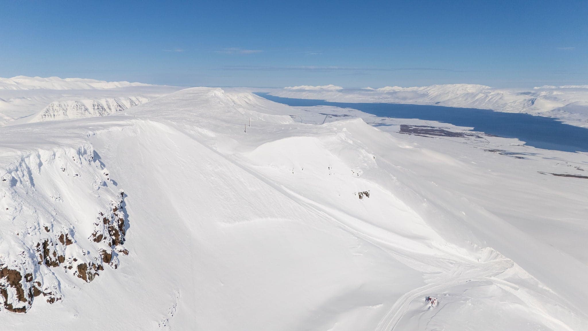 Akureyri, Iceland - April 10th 2024 Red Bull Building a Huge Ski Jump Ramp to set a new world record using an Icelandic mountainault
