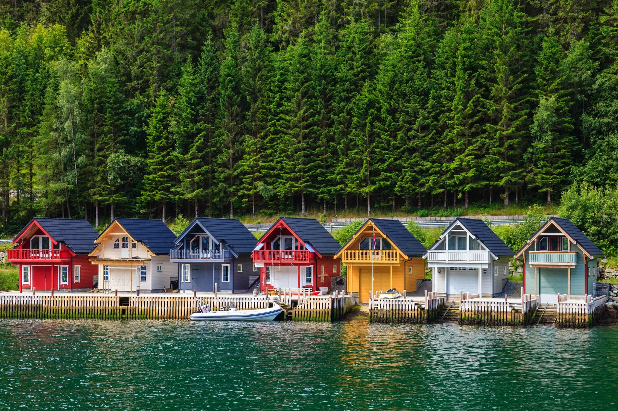 Cute traditional houses in Sognefjord, Norway.