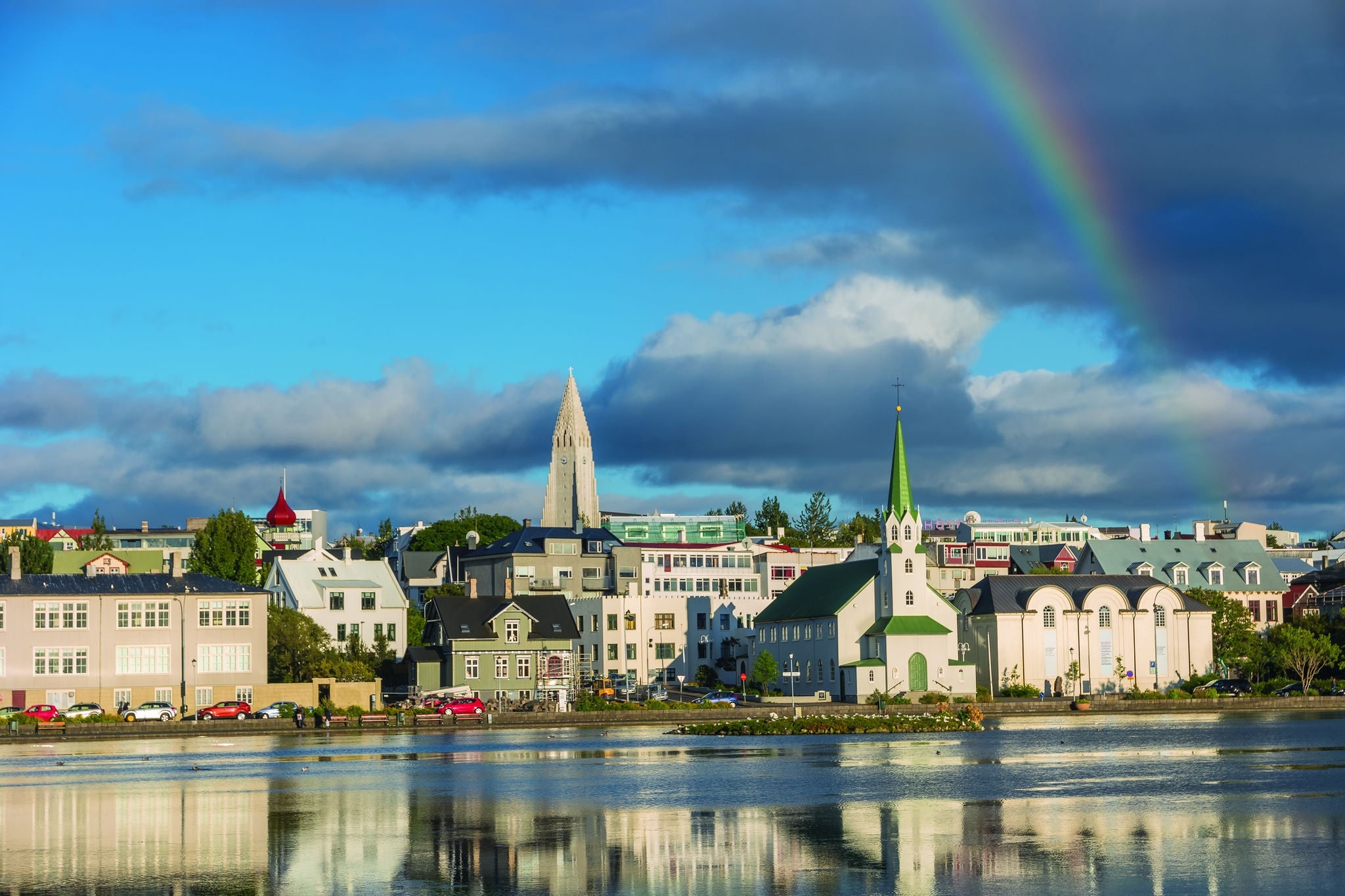 View of Reykjavik's downtown at sunset, summer, 2016