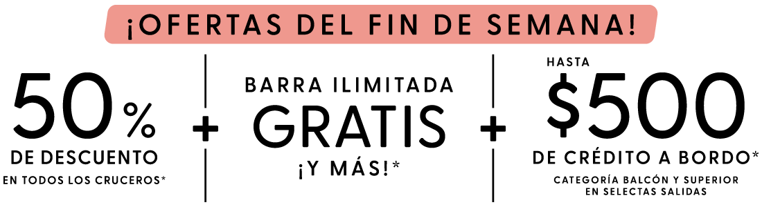 50% de descuento en todos los cruceros