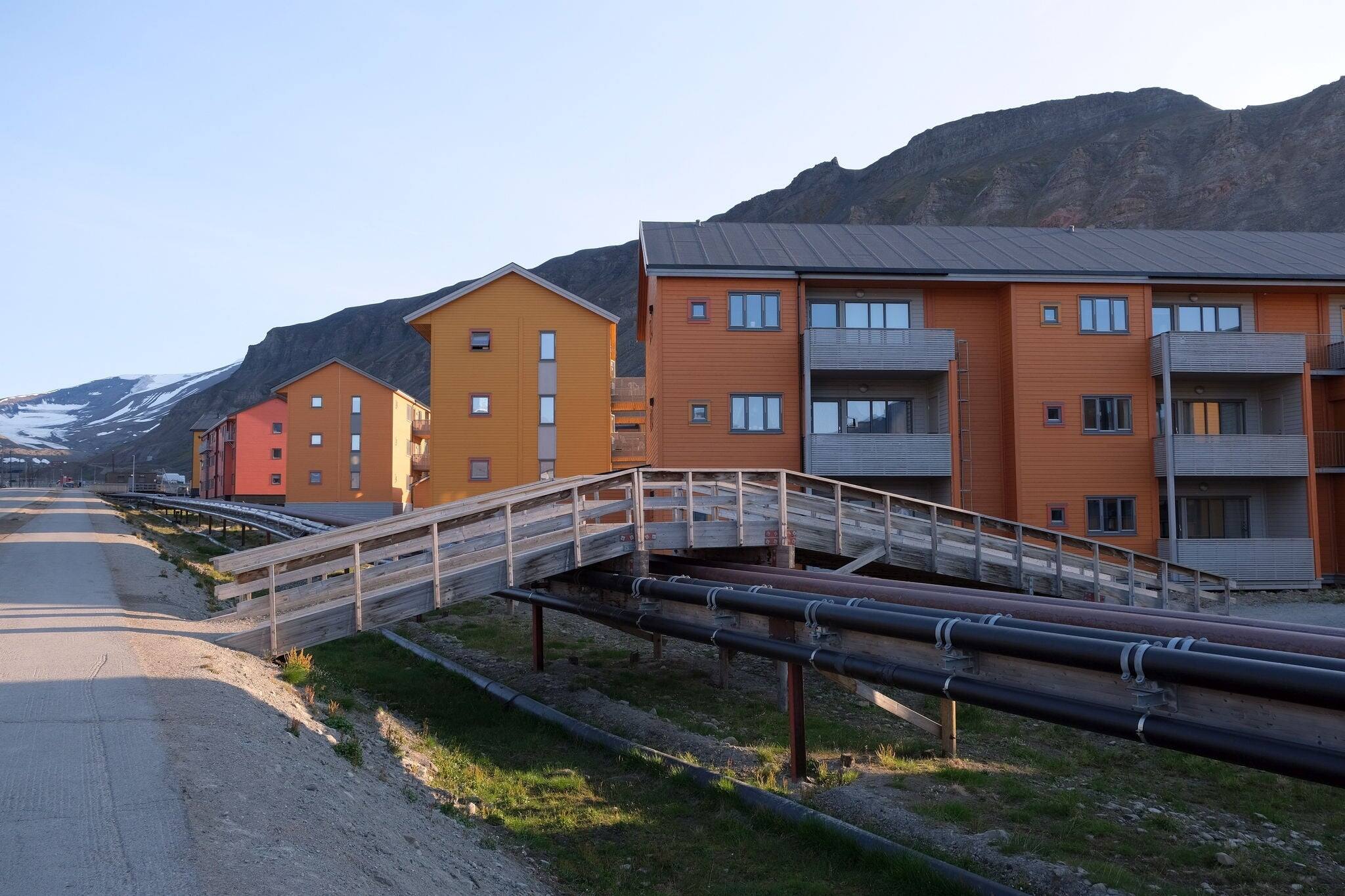 Buildings of University in Longyearbyen. Former mining town Longyearbyen, capital of Svalbard, Spitsbergen, Norway.