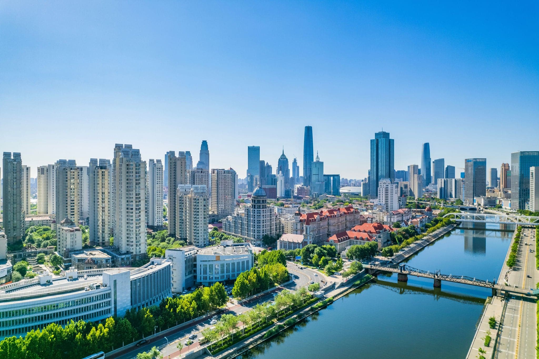 Tianjin city blue sky and white cloud landscape.
