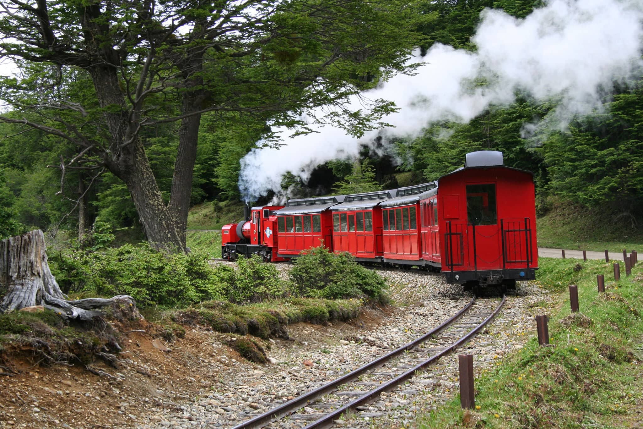this train is known as the world's end train, and works in ushuaia, inside of the argentinian patagonia