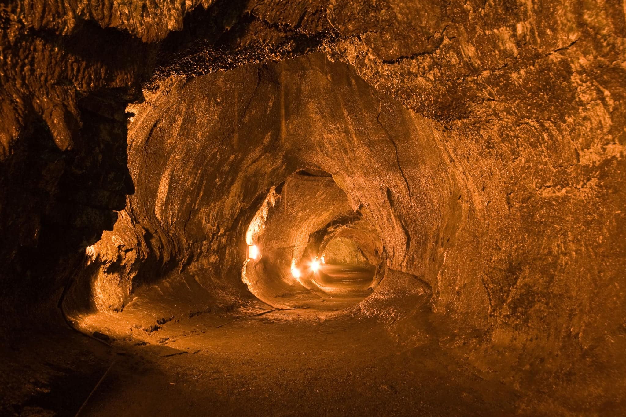 Inside the Turston Lava Tube in Hawaii Volcano National Park. HDR image created by combining three exposures.