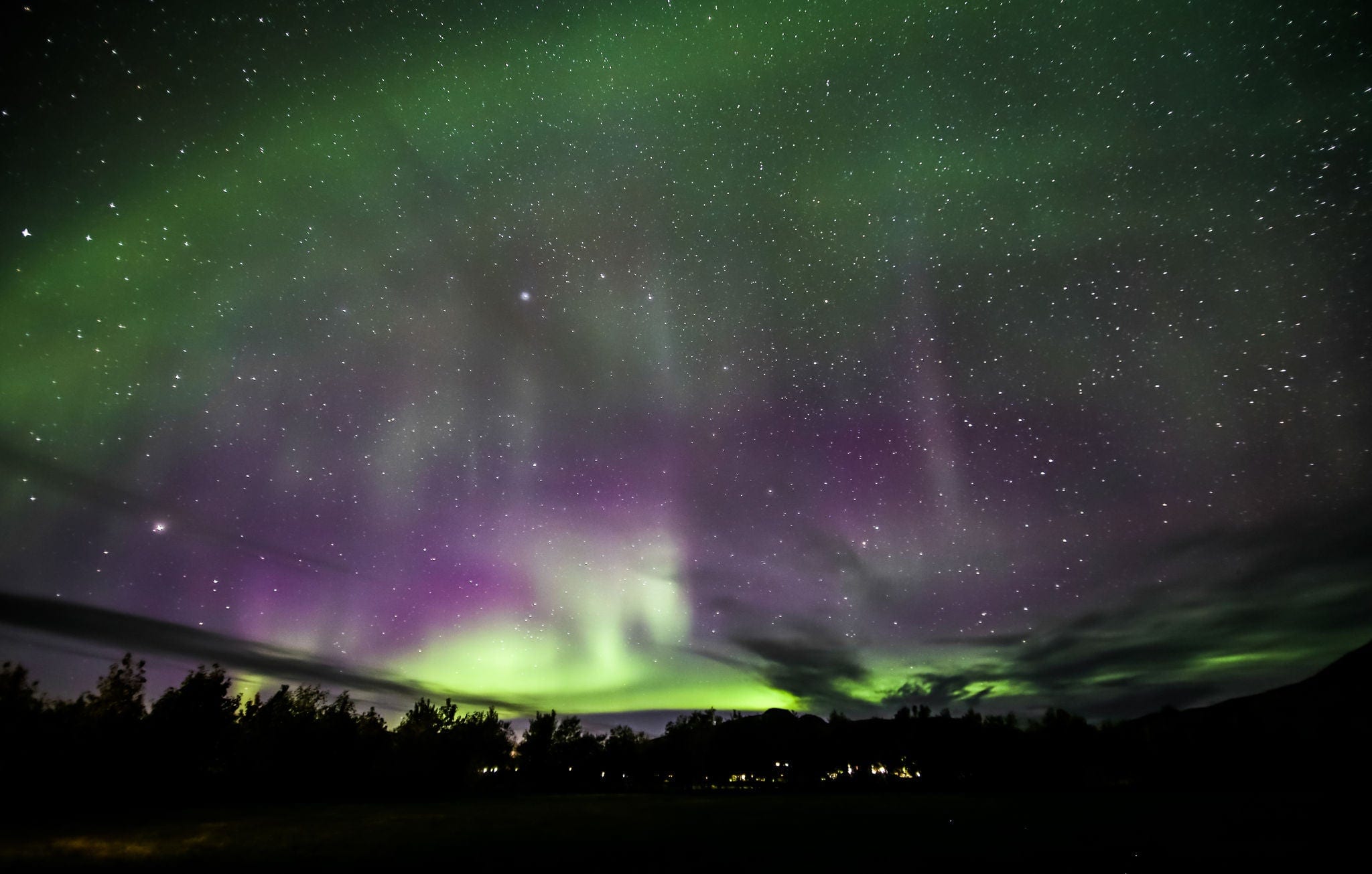 Northern Lights Shown over Akureyri Town, Iceland