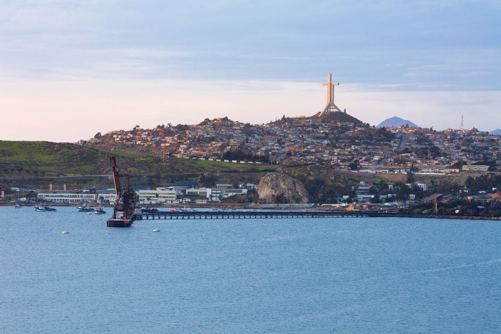 Panoramic view of Coquimbo and the Third Millennium Cross on top of the El Vigia hill.