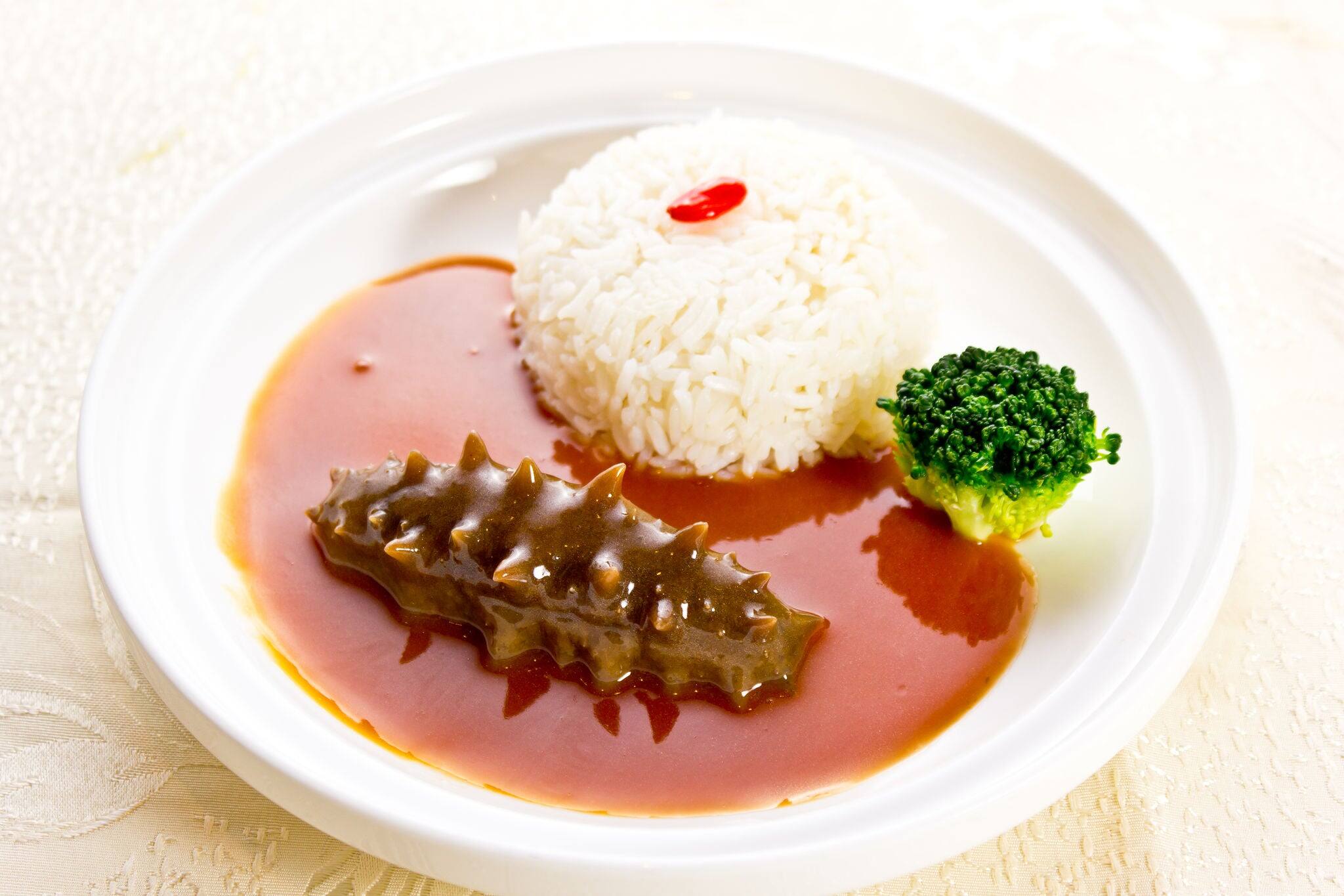 Chinese dishes, rice and sea cucumber