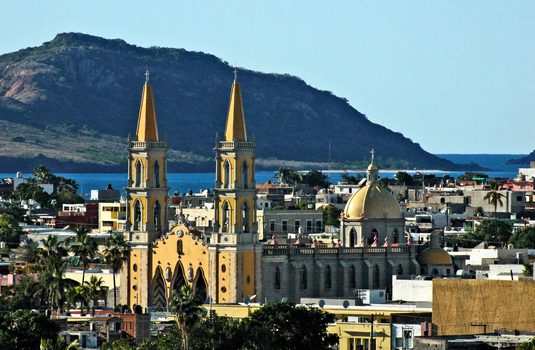 Aerial view of Mazatlan cathedral and the old town as seen from the cruise ship