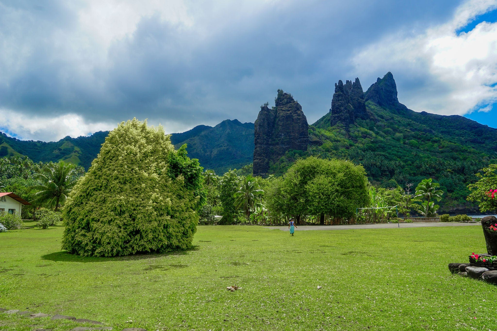 French Polynesia, Marquesas, Nuku Hiva. In a beautiful Nature a  girls walks in the in beautiful landscape