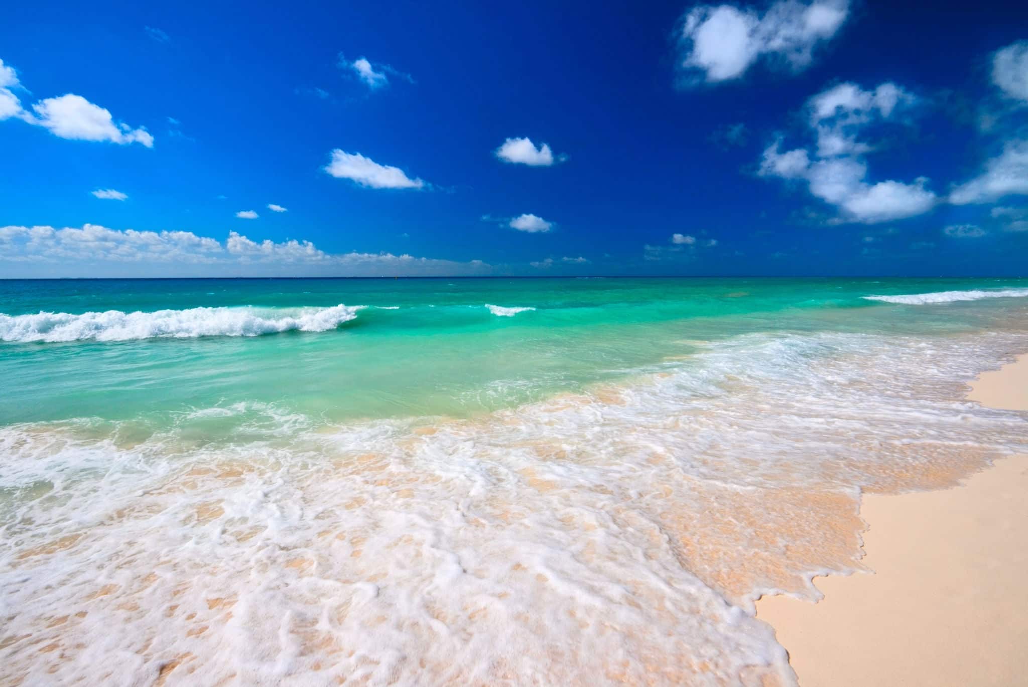 Beautiful beach and  waves of Caribbean Sea