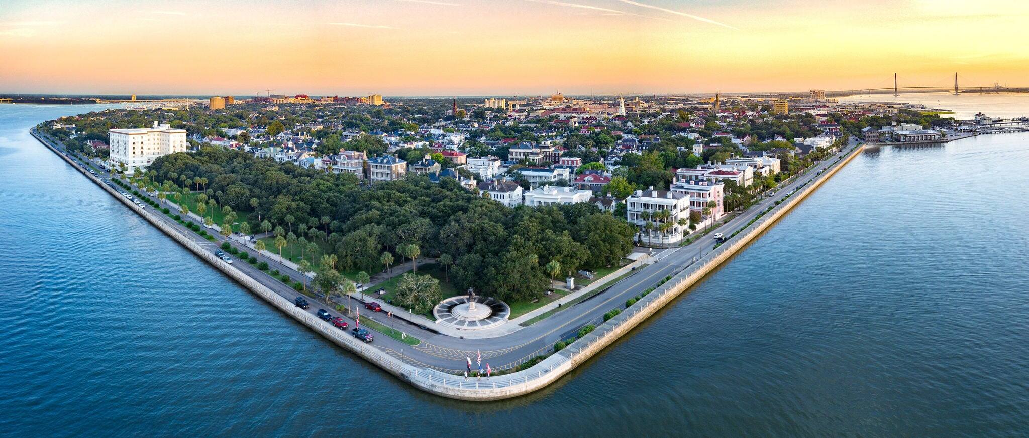 charleston skyline with sunset