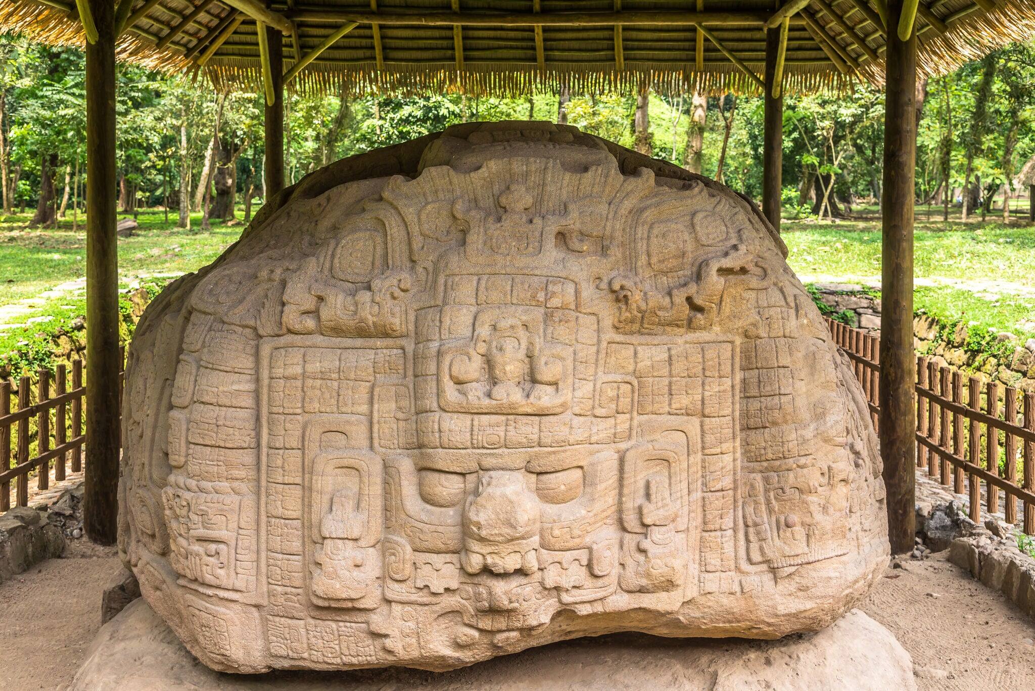 View at the Zoomorph P in ancient Maya archaeological site in Quirigua, Guatemala
