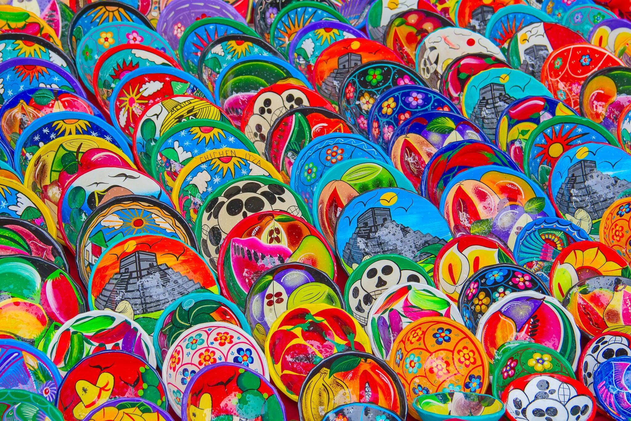 Colorful traditional mexican ceramics on the street market