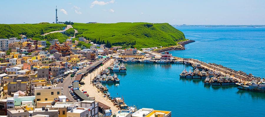 Aerial view of Penghu coast fishing wharf.