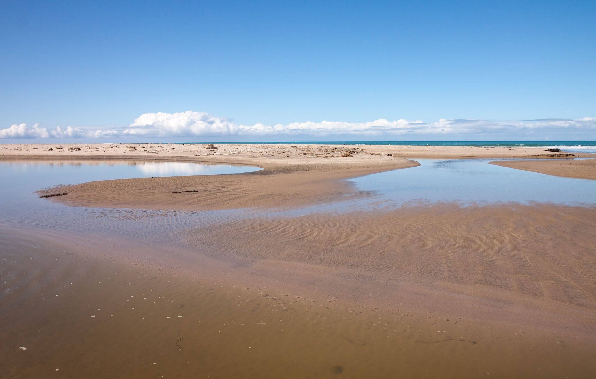 coastal river and tidal lagoon, Pouawa Marine Reserve, Gisborne, East Coast, North Island, New Zealand