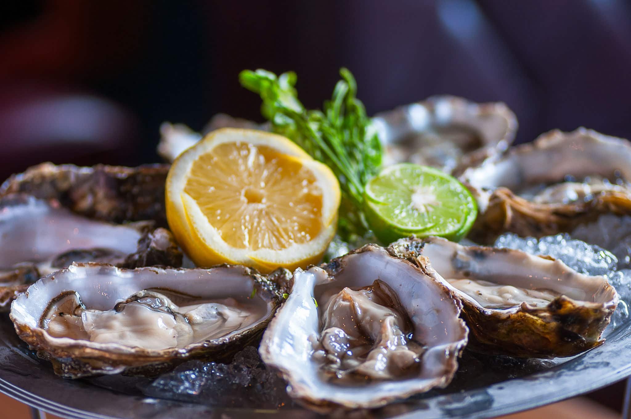 Fresh oyster in dish with lemon and lime