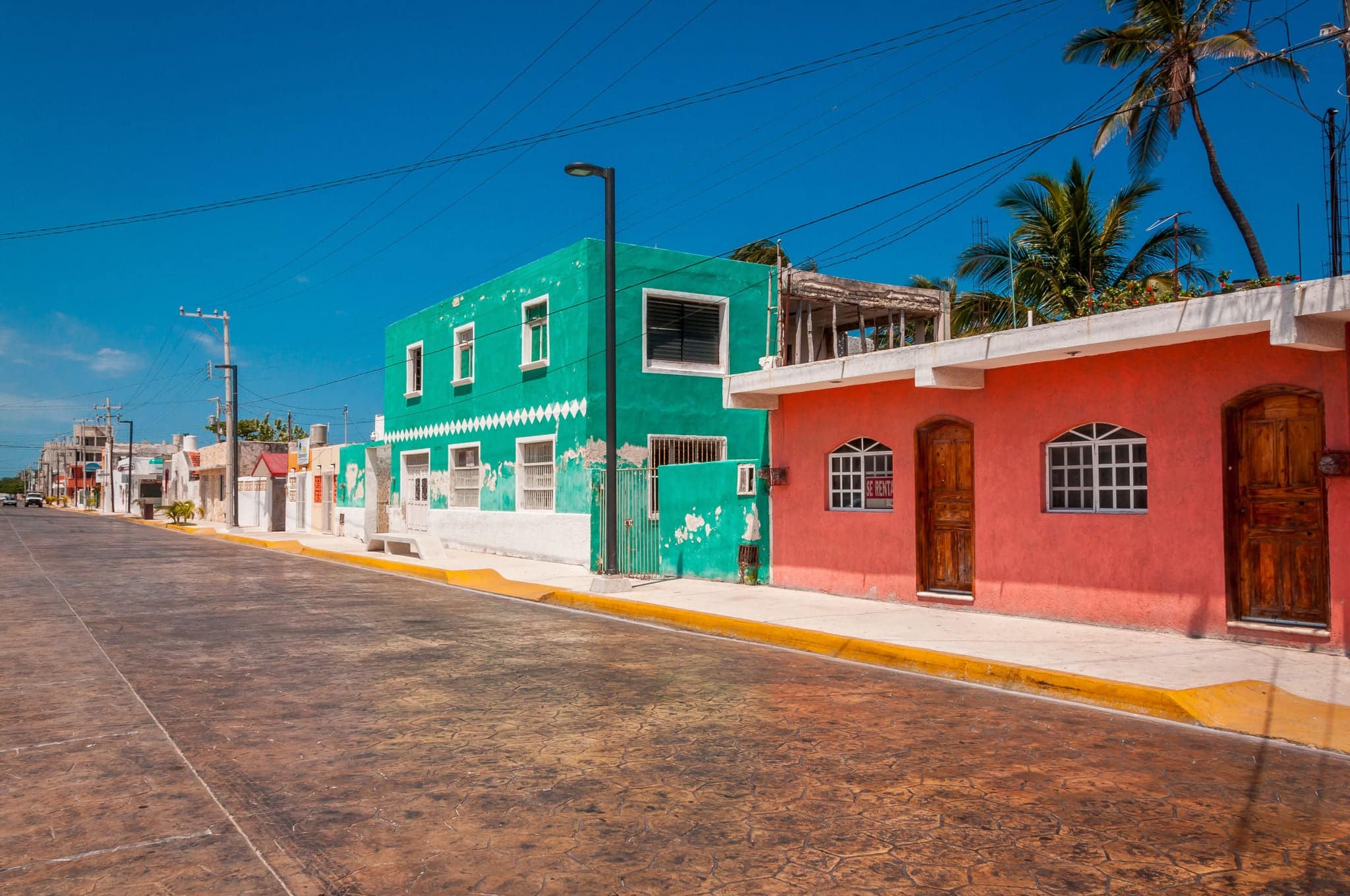 Colorful street in town of Progreso, Mexico