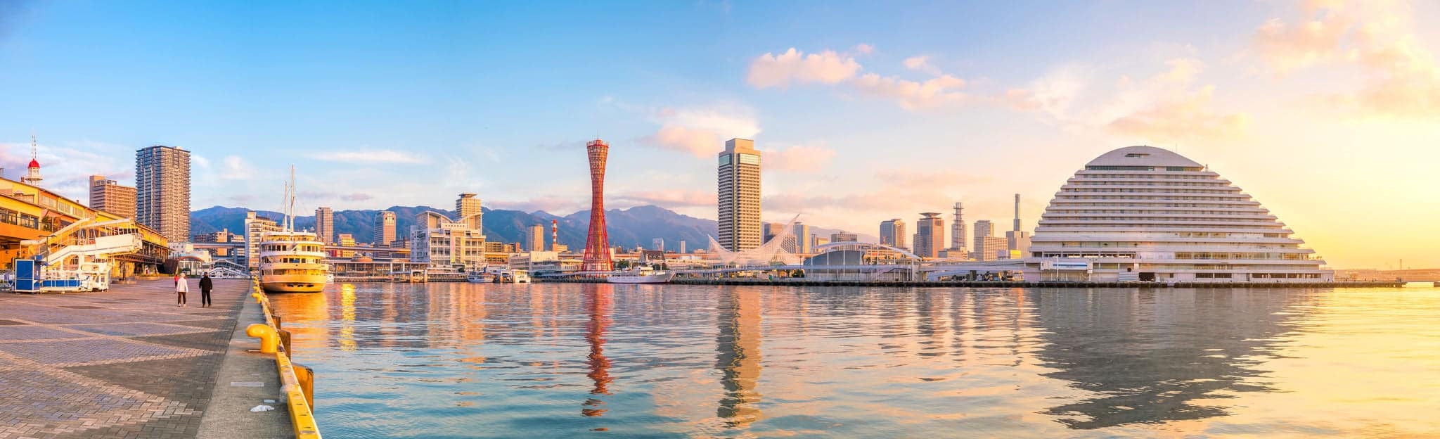 Skyline and Port of Kobe in Japan at twilight