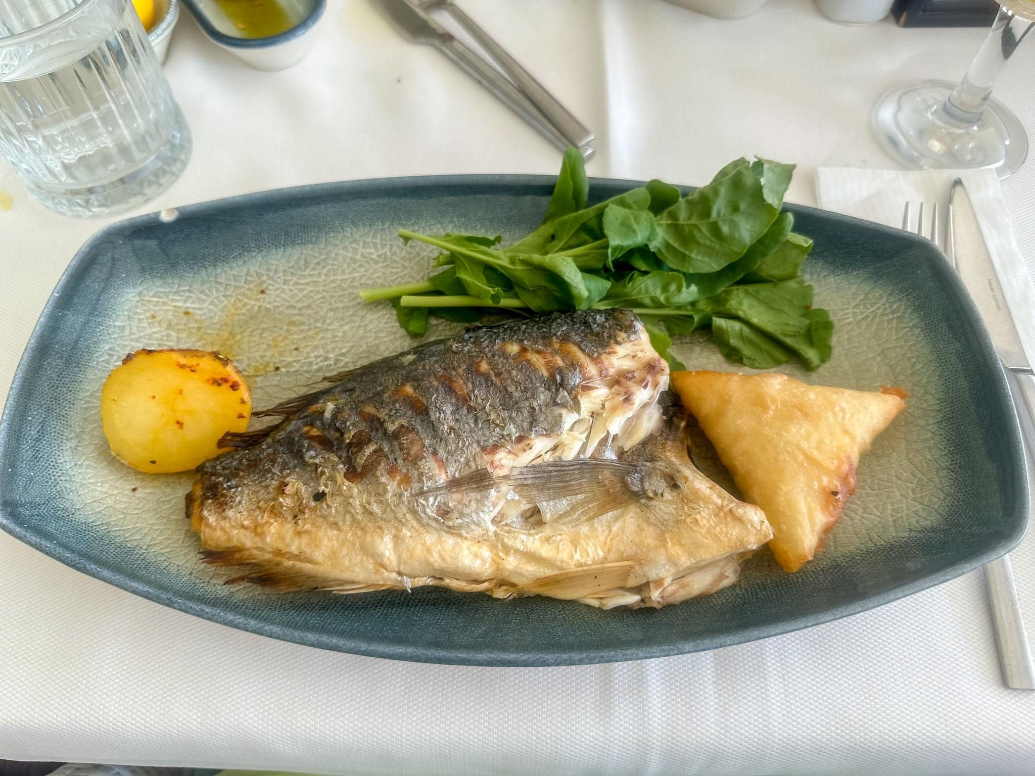 Istanbul, Turkey - July 22,2023: A plate of seafood at a restaurant in the harbour of Kusadasi Turkey