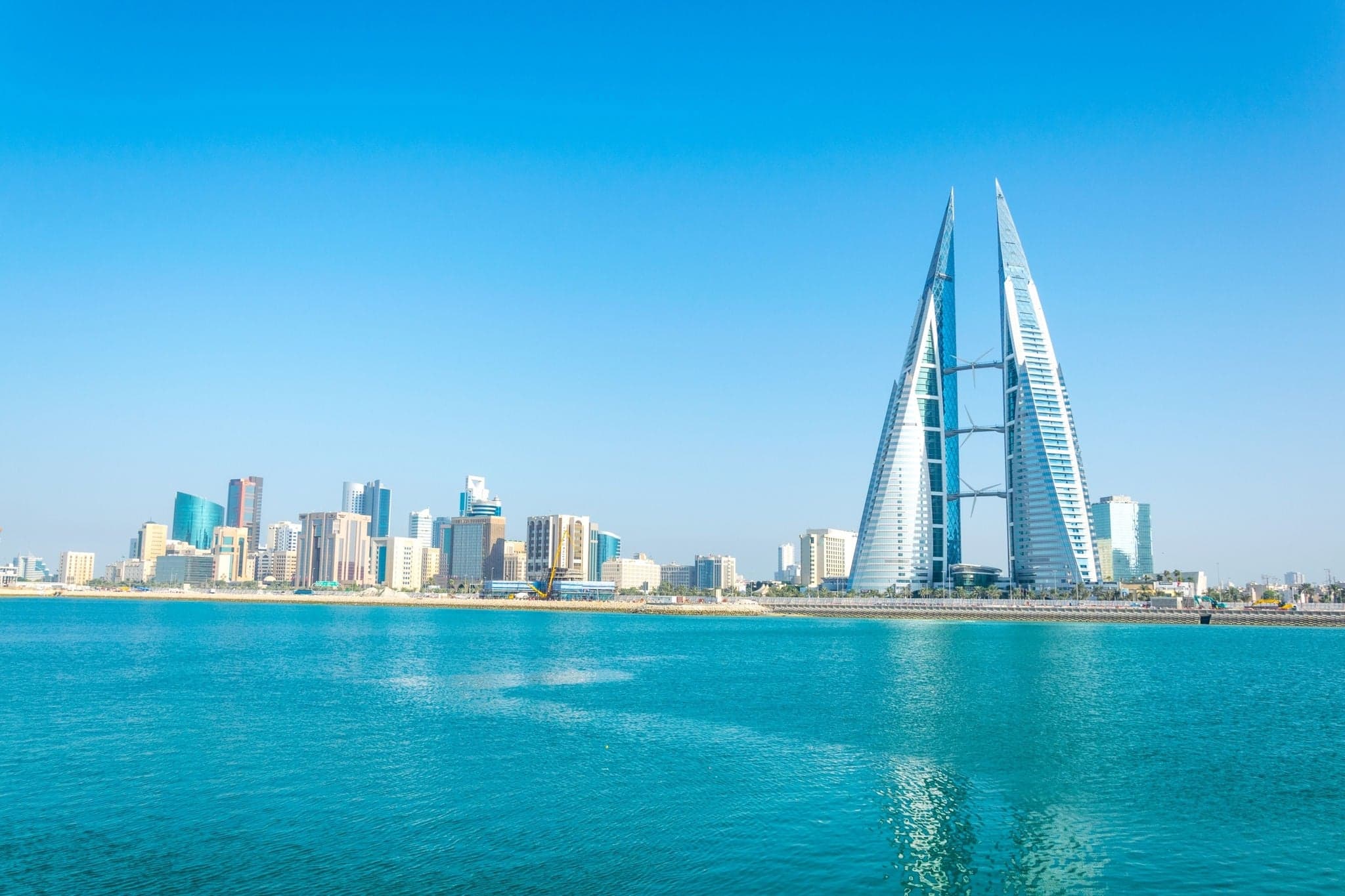 Skyline of Manama dominated by the World trade Center building, Bahrain.