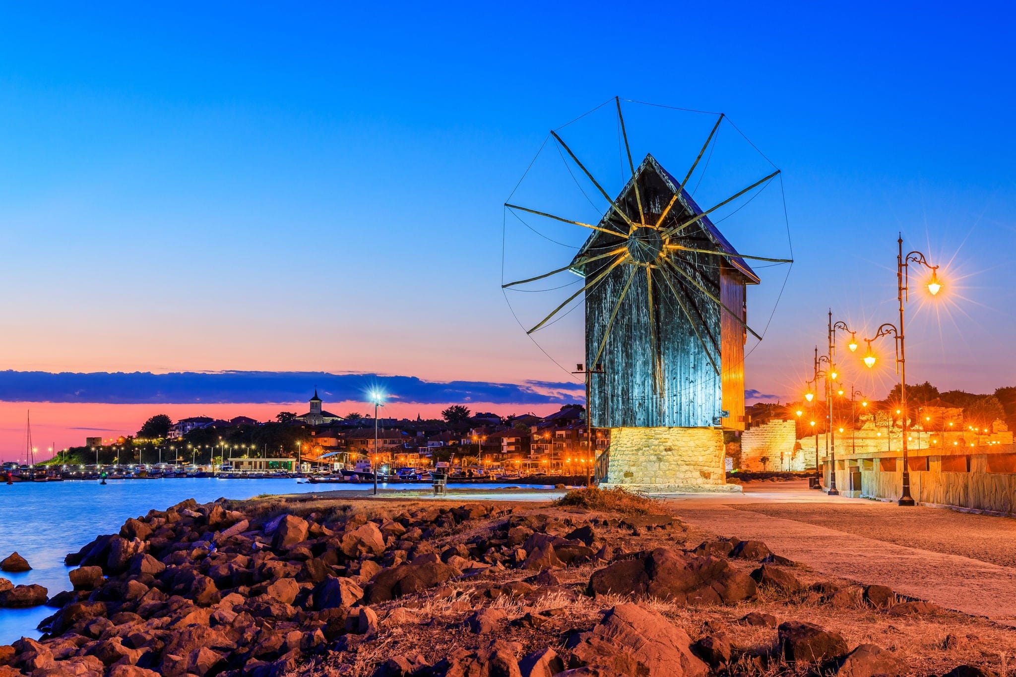 Nessebar (Nesebar), Bulgaria. The Ancient City of Nessebar, the wooden windmill. Black Sea Coast, Burgas.