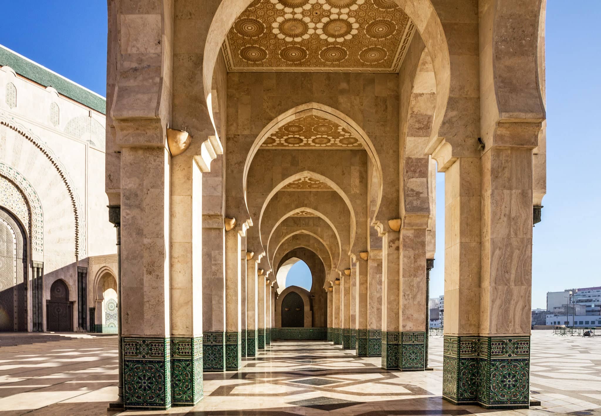 Casablanca, Morocco. Mosque Hassan II arcade gallery