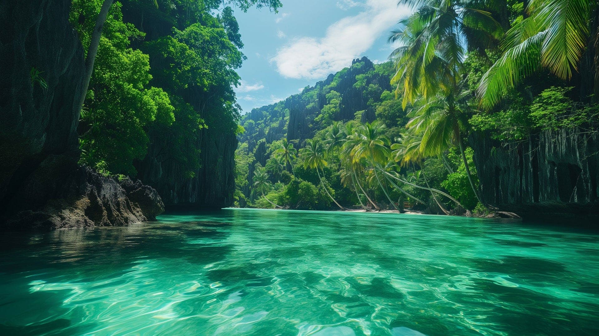 Coron El Nido Palawan Philippines Tropical Paradise Clear Blue Waters and Limestone Cliffs South East Asia landscape.