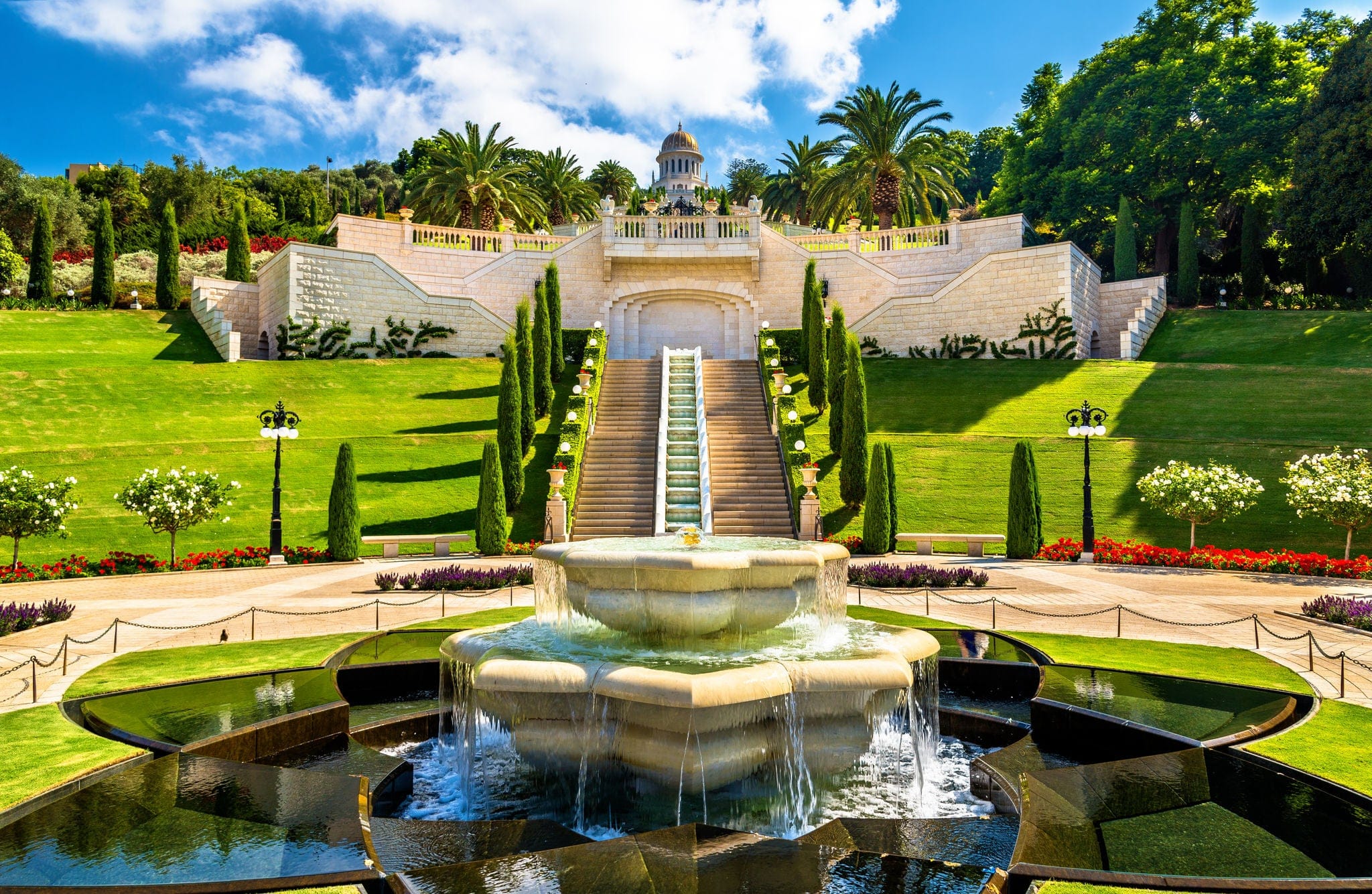 Shrine of the Bab and lower terraces at the Bahai World Center in Haifa, Israel