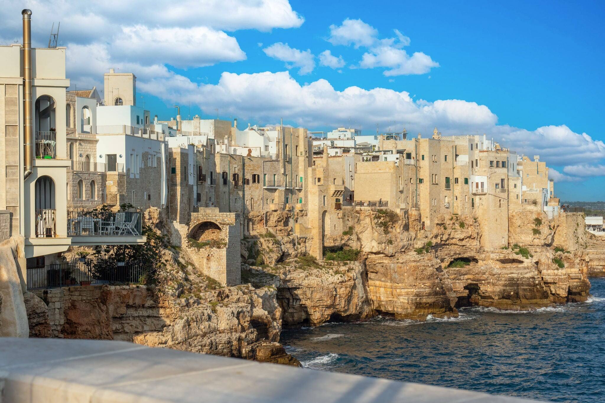 Polignano a Mare, Italy - one of the most beautiful cities on the Adriatic Sea, Polignano a Mare is a main landmark in Apulia. Here in particular its dramatic cliffs