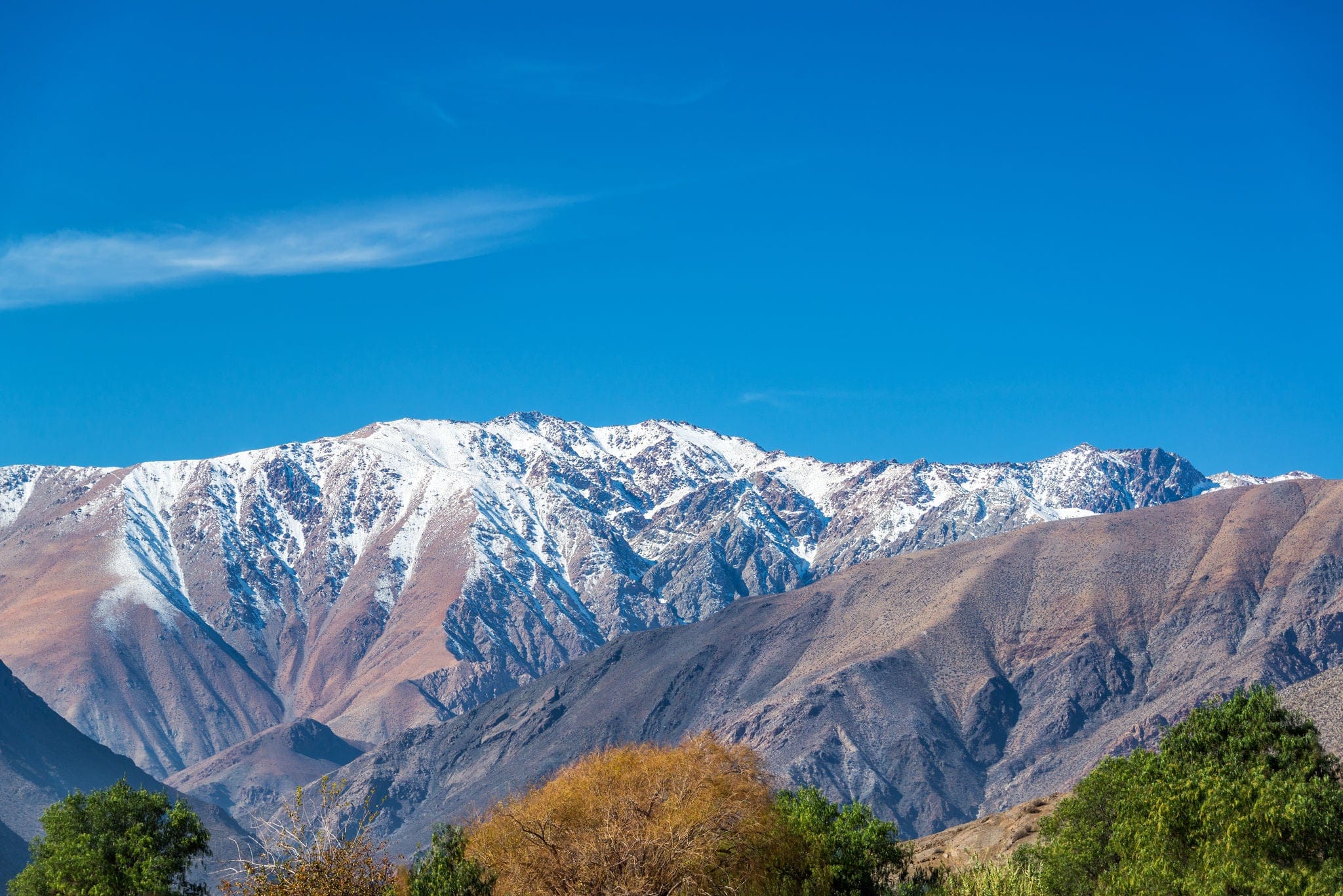 View of the Andes mountain range as seen from the Elqui Valley in Chile