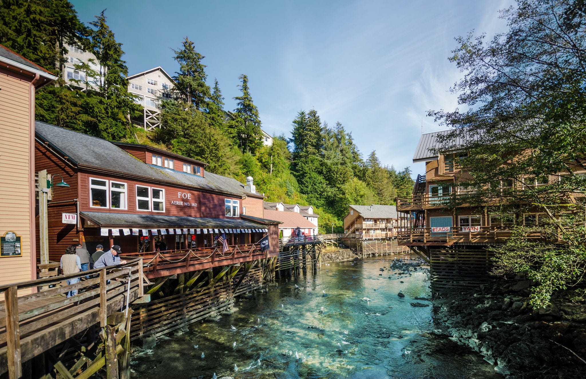 KETCHIKAN, ALASKA - SEPTEMBER 12, 2016: Creek Street is a historic boardwalk perched on pilings along the banks of Ketchikan Creek and infamous for being the cityâ??s red light district.