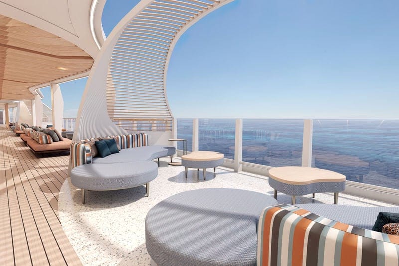 outdoor seating and ocean views from La Terraza on Norwegian Luna