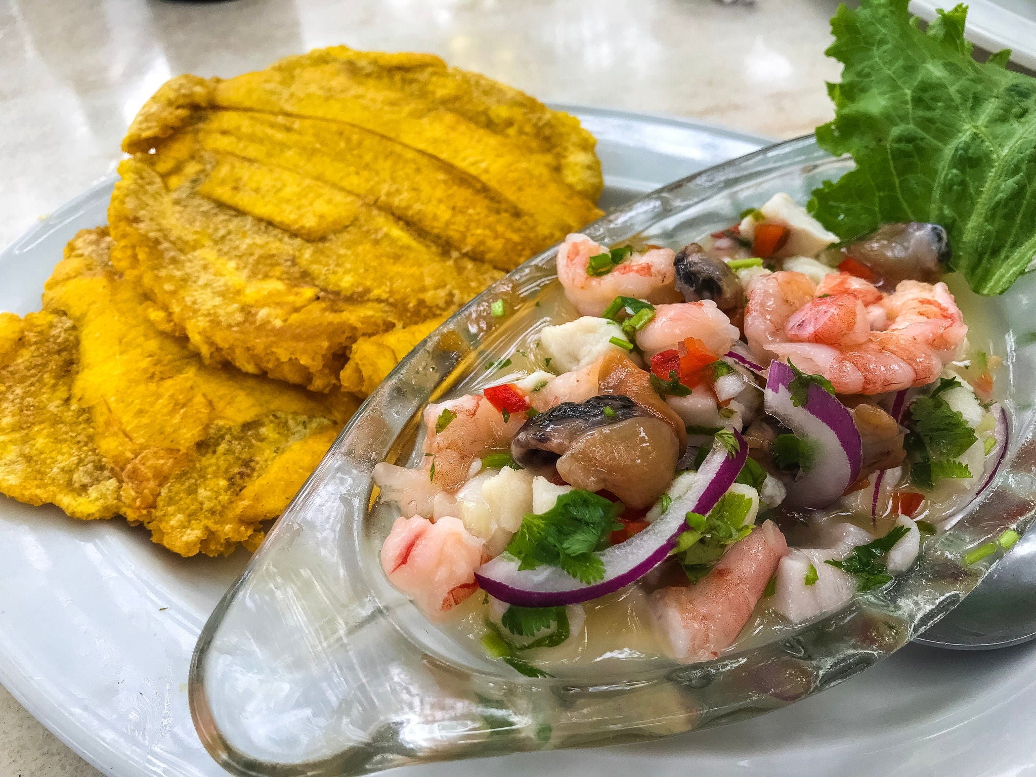 Ceviche and patacones