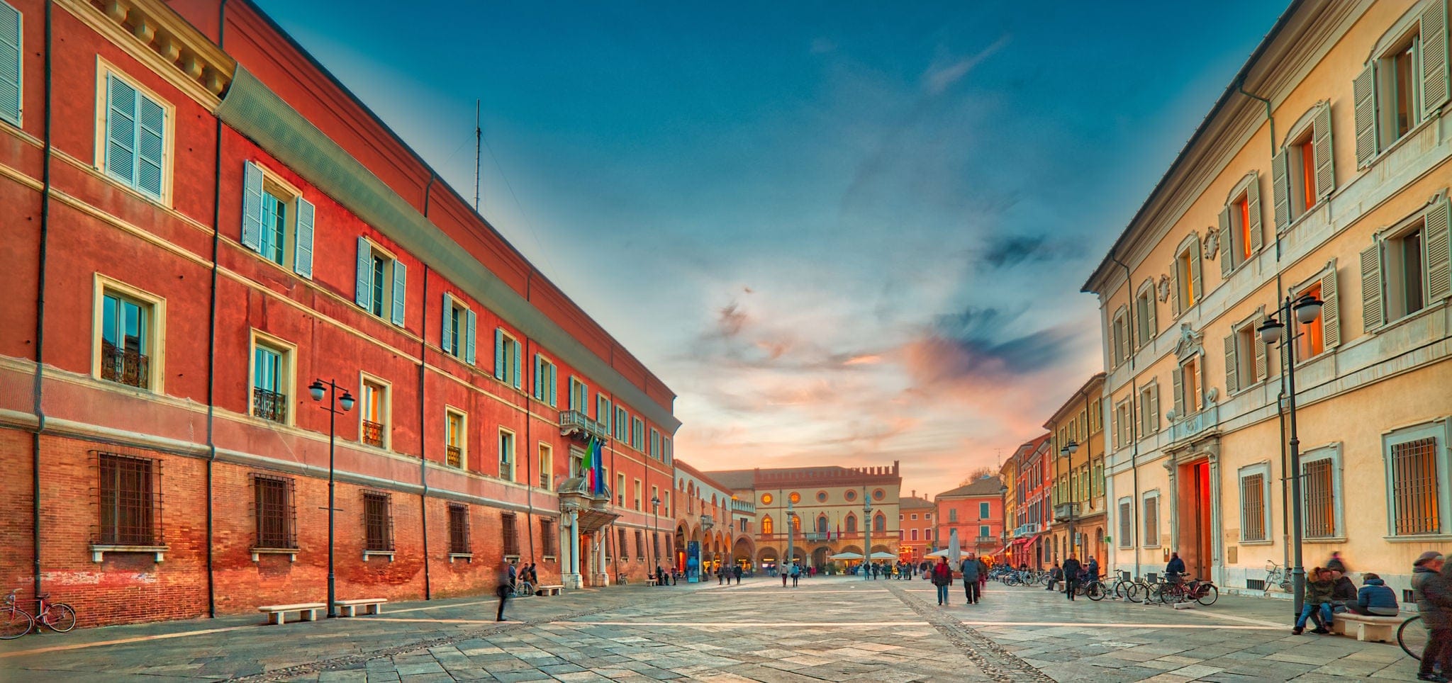 sunset on main square of Ravenna in Itay